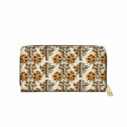  Leather Clutch Purse With Wristlet Strap Handle Rustic Sunflower Cross