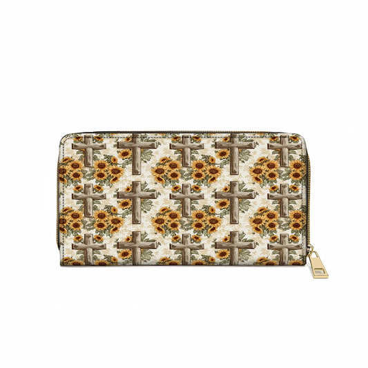  Leather Clutch Purse With Wristlet Strap Handle Rustic Sunflower Cross