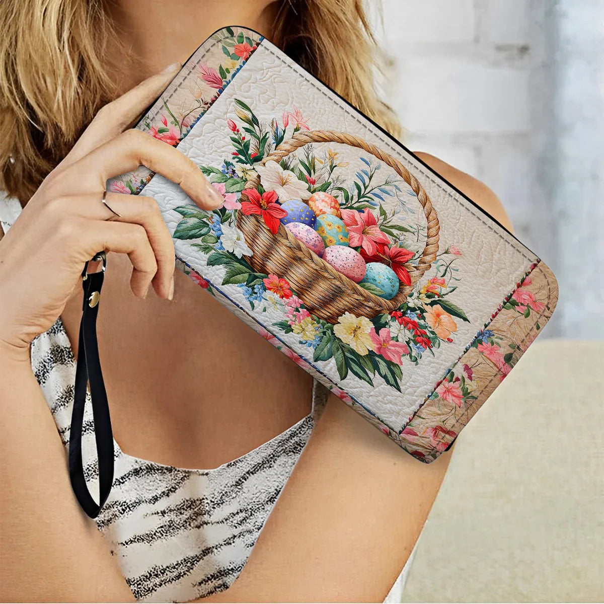  Leather Clutch Purse With Wristlet Strap Handle Easter Basket Bliss