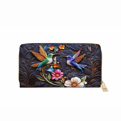  Leather Clutch Purse With Wristlet Strap Handle Hummingbird Dream