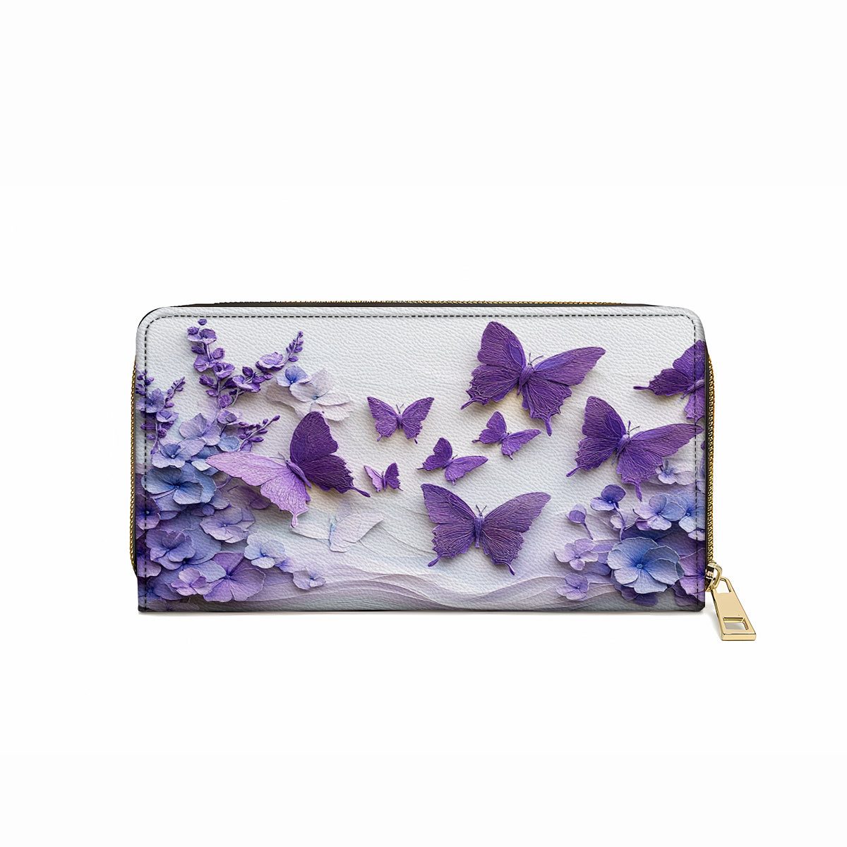  Leather Clutch Purse With Wristlet Strap Handle Purple Blossom Wings