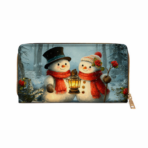  Leather Clutch Purse With Wristlet Strap Handle Snow Couple