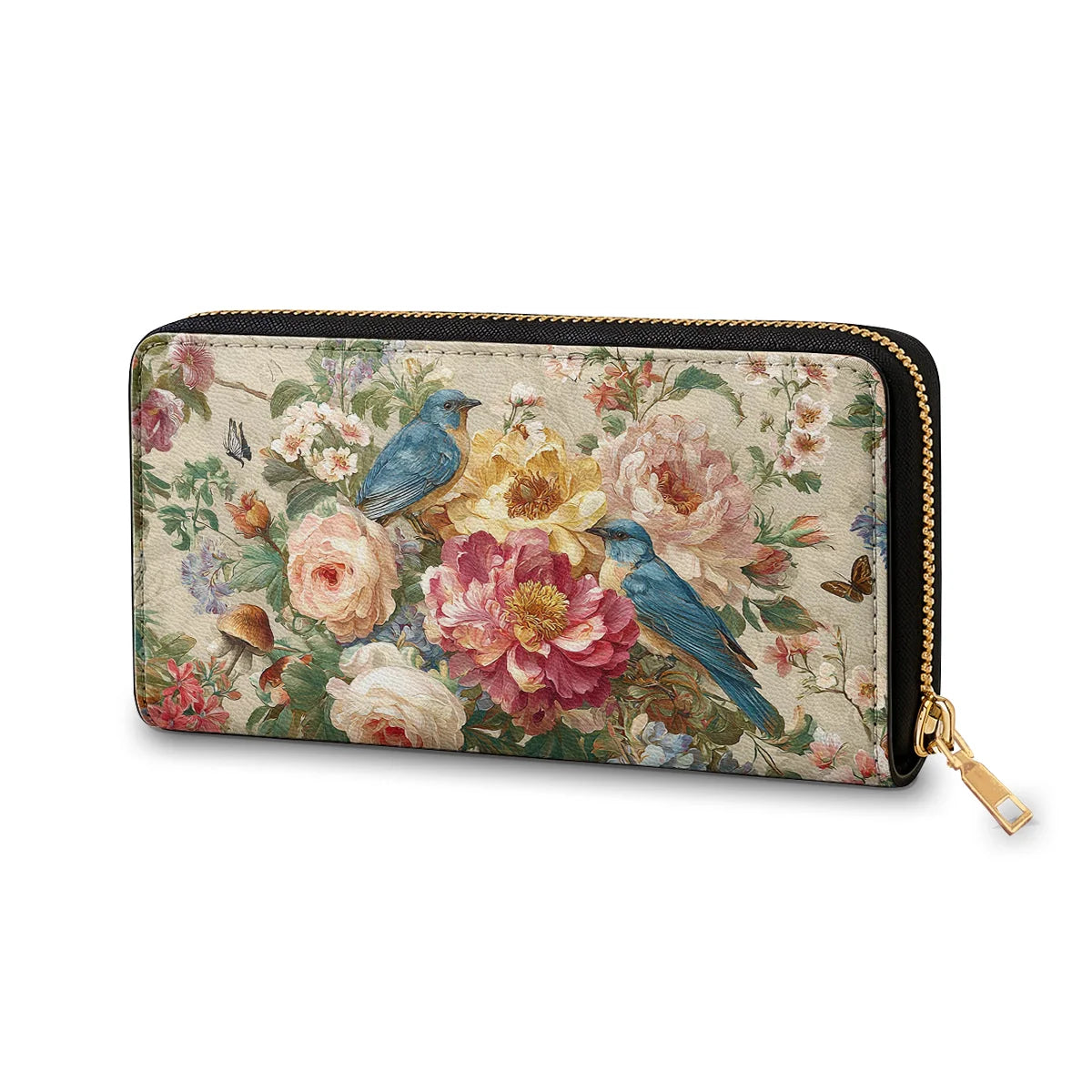  Leather Clutch Purse With Wristlet Strap Handle Bluebird Blossom