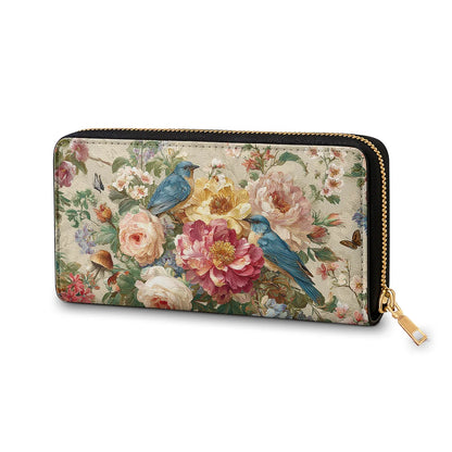  Leather Clutch Purse With Wristlet Strap Handle Bluebird Blossom