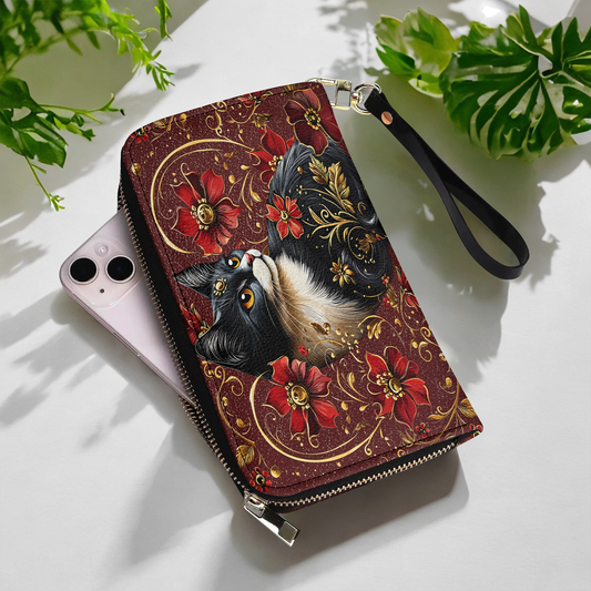  Leather Clutch Purse With Wristlet Strap Handle Leather Bag Midnight Bloom