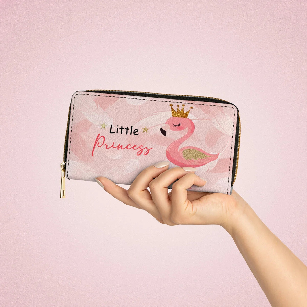  Leather Clutch Purse With Wristlet Strap Handle Little Princess Flamingo