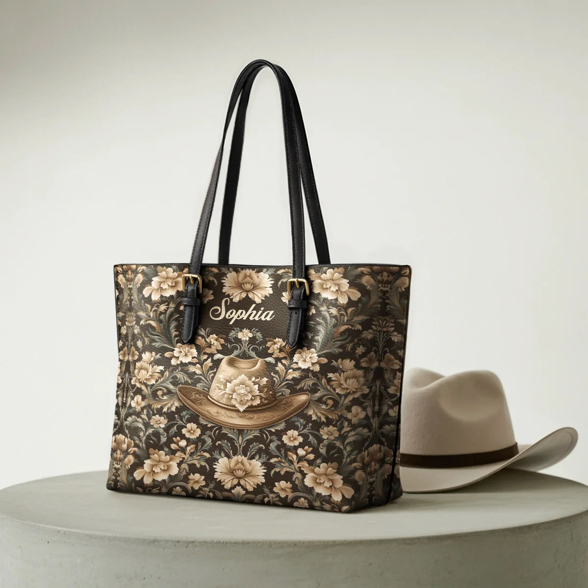  Personalized Cowgirl Grace Leather Tote Bag