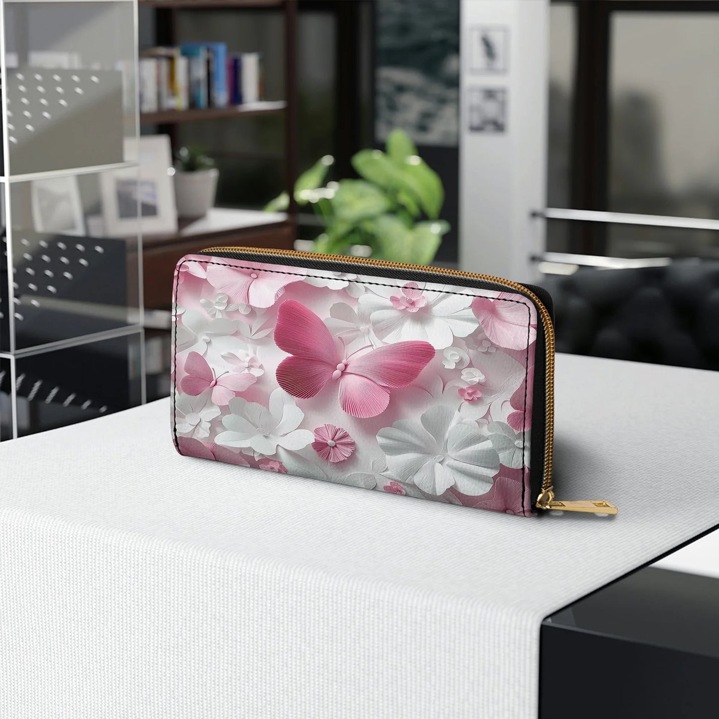  Leather Clutch Purse With Wristlet Strap Handle Butterfly Blossom Elegance
