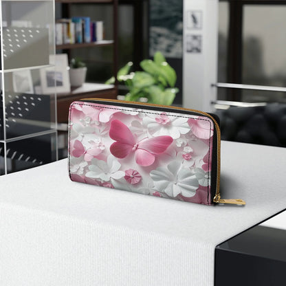  Leather Clutch Purse With Wristlet Strap Handle Butterfly Blossom Elegance