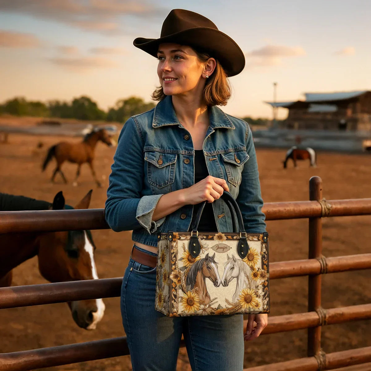  Personalized Golden Horse Harmony Leather Bag