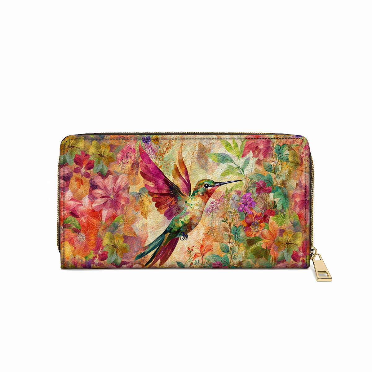 Leather Clutch Purse With Wristlet Strap Handle Hummingbird Bliss