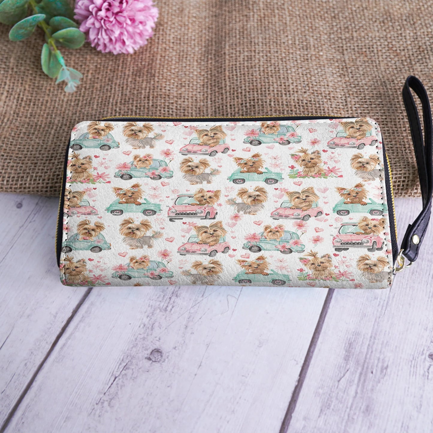  Leather Clutch Purse With Wristlet Strap Handle Yorkie Love