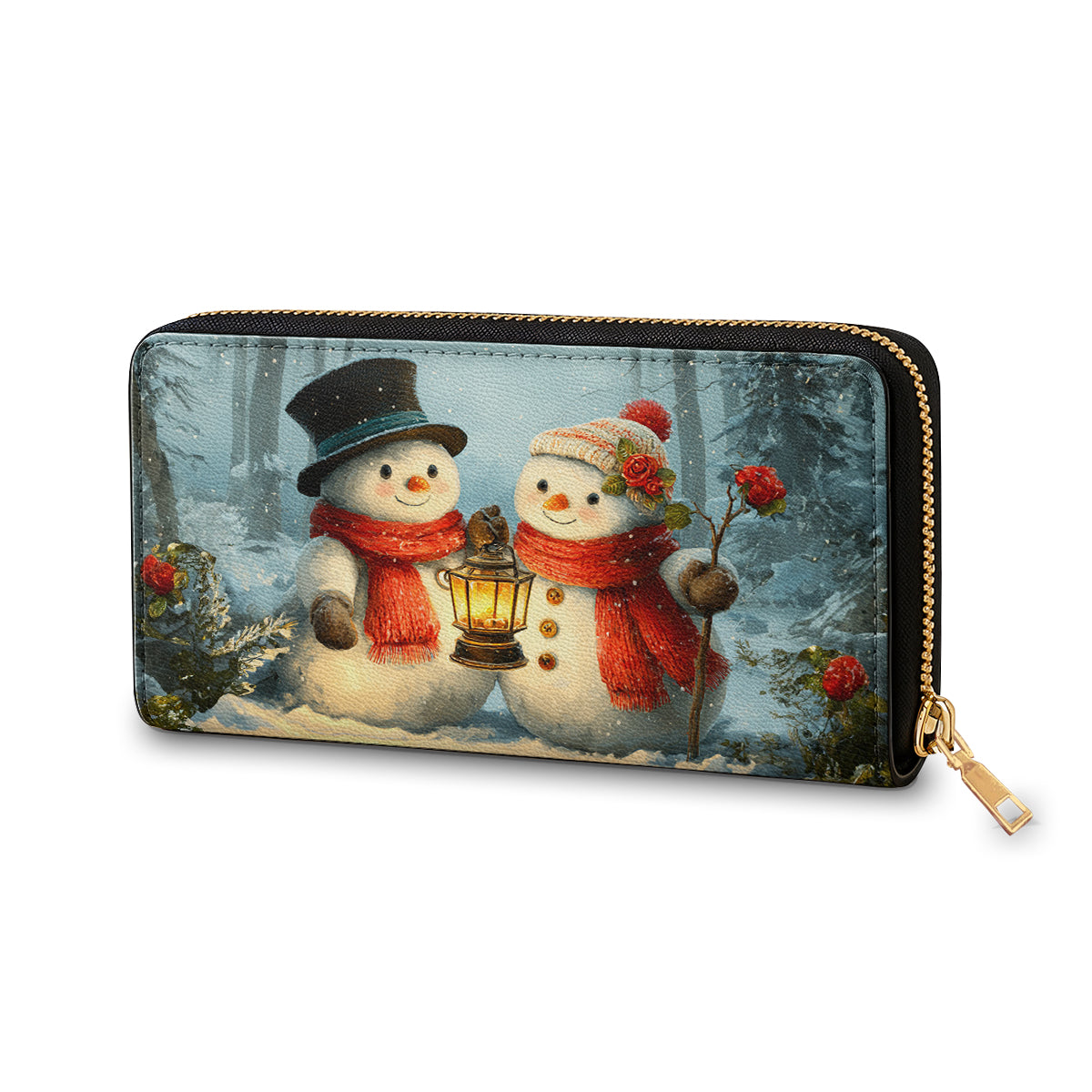  Leather Clutch Purse With Wristlet Strap Handle Snow Couple