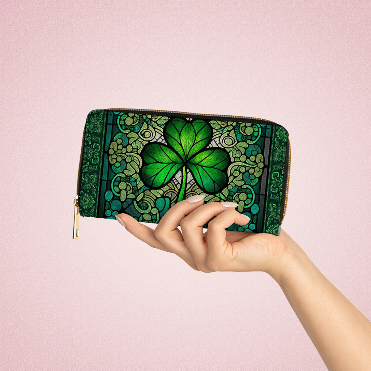  Leather Clutch Purse With Wristlet Strap Handle Celtic Charm