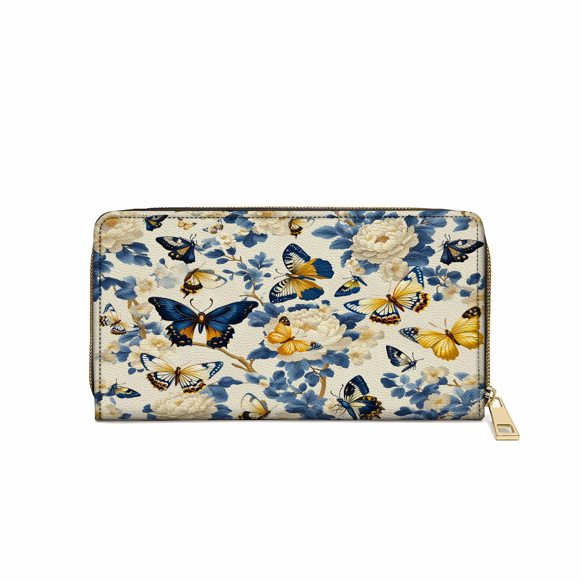  Leather Clutch Purse With Wristlet Strap Handle Butterfly Garden Royal