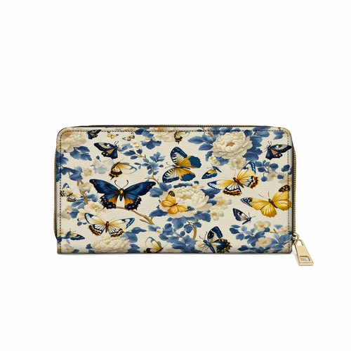  Leather Clutch Purse With Wristlet Strap Handle Butterfly Garden Royal
