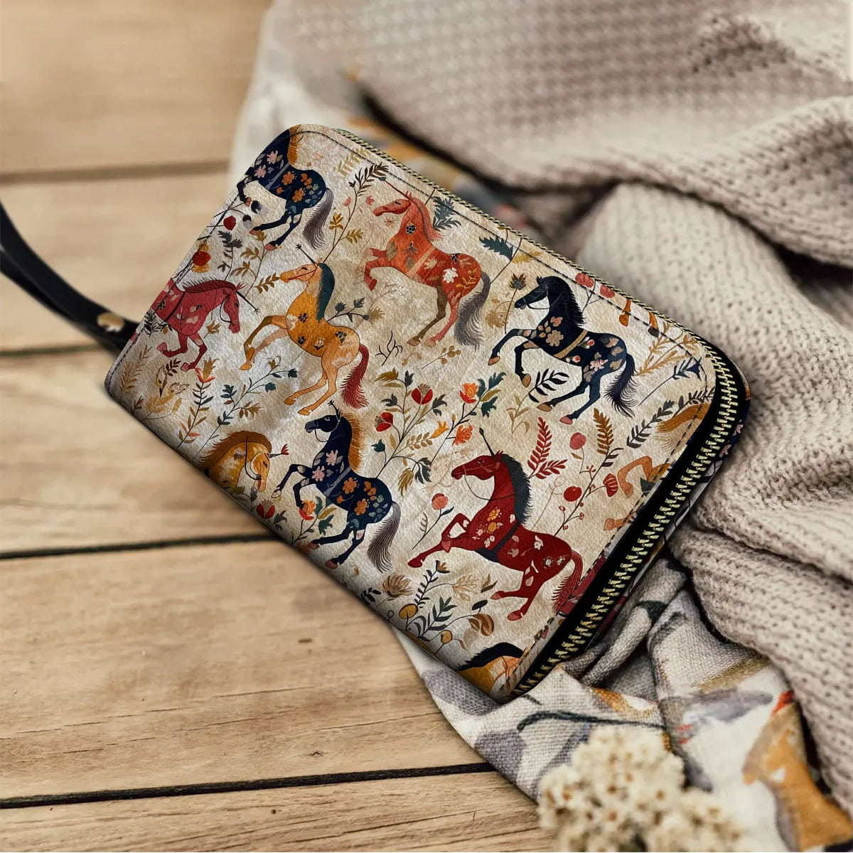  Leather Clutch Purse With Wristlet Strap Handle Wild Gallop
