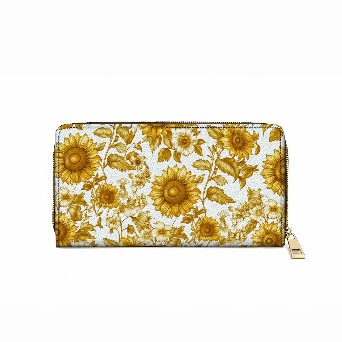  Leather Clutch Purse With Wristlet Strap Handle Golden Sunflower Bloom