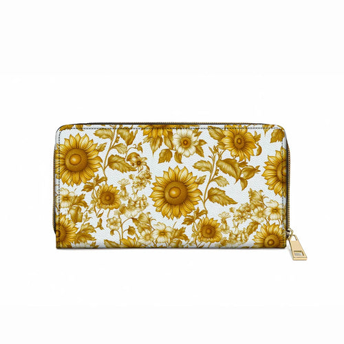  Leather Clutch Purse With Wristlet Strap Handle Golden Sunflower Bloom