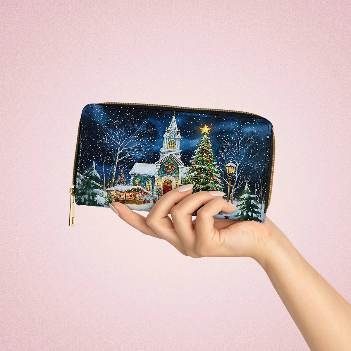  Leather Clutch Purse With Wristlet Strap Handle Christmas Church Serenity