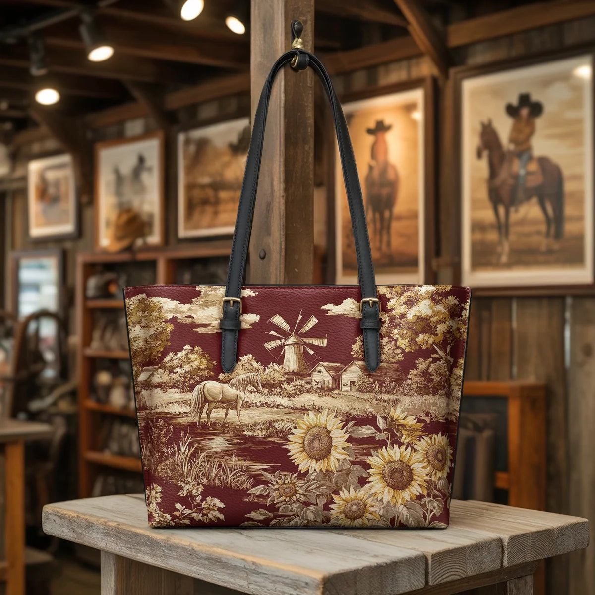  Rustic Bloom Leather Tote Bag