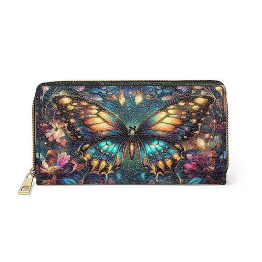  Leather Clutch Purse With Wristlet Strap Handle Butterfly Twilight Glow
