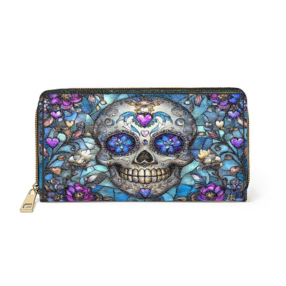  Leather Clutch Purse With Wristlet Strap Handle Lumina Gothic Skull