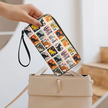  Leather Clutch Purse With Wristlet Strap Handle Cat Fantasy Garden