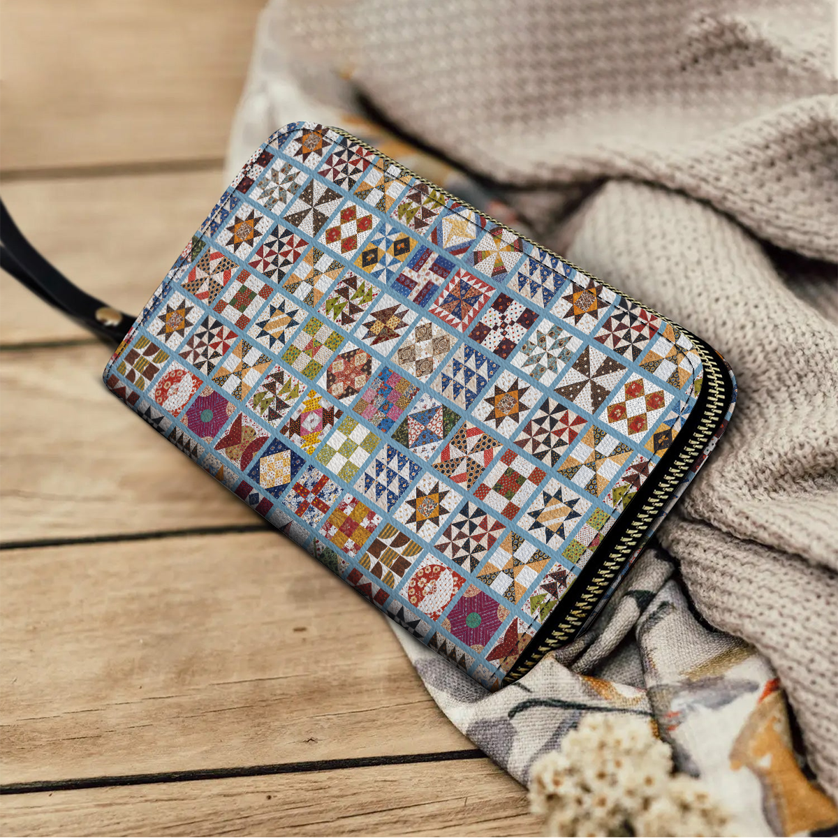  Leather Clutch Purse With Wristlet Strap Traditional Quilting Blocks