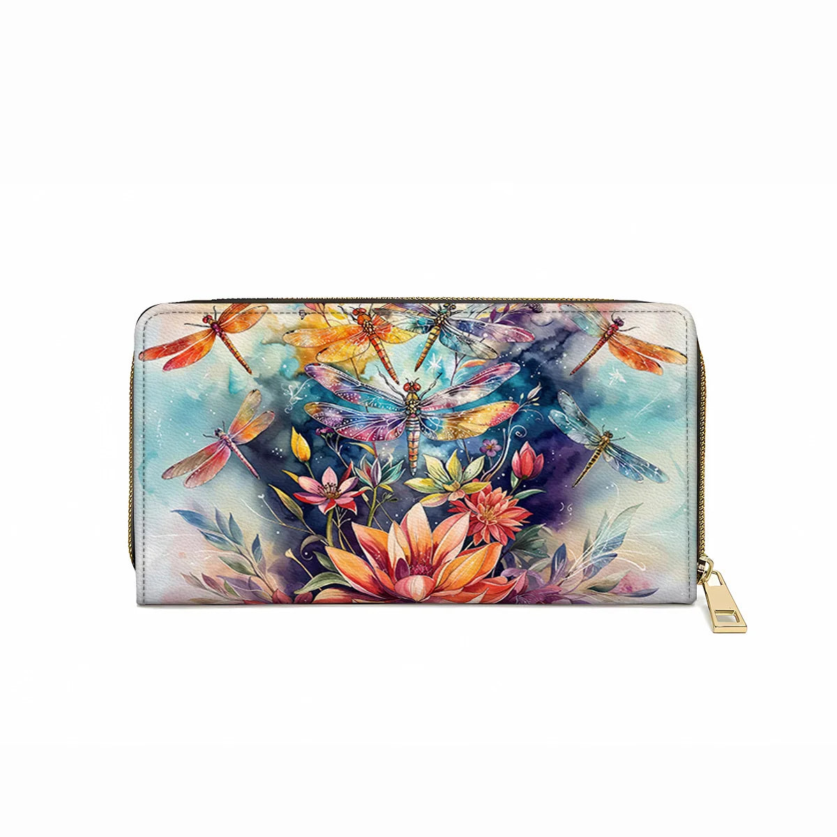  Leather Clutch Purse With Wristlet Strap Handle Dragonfly Free Flying