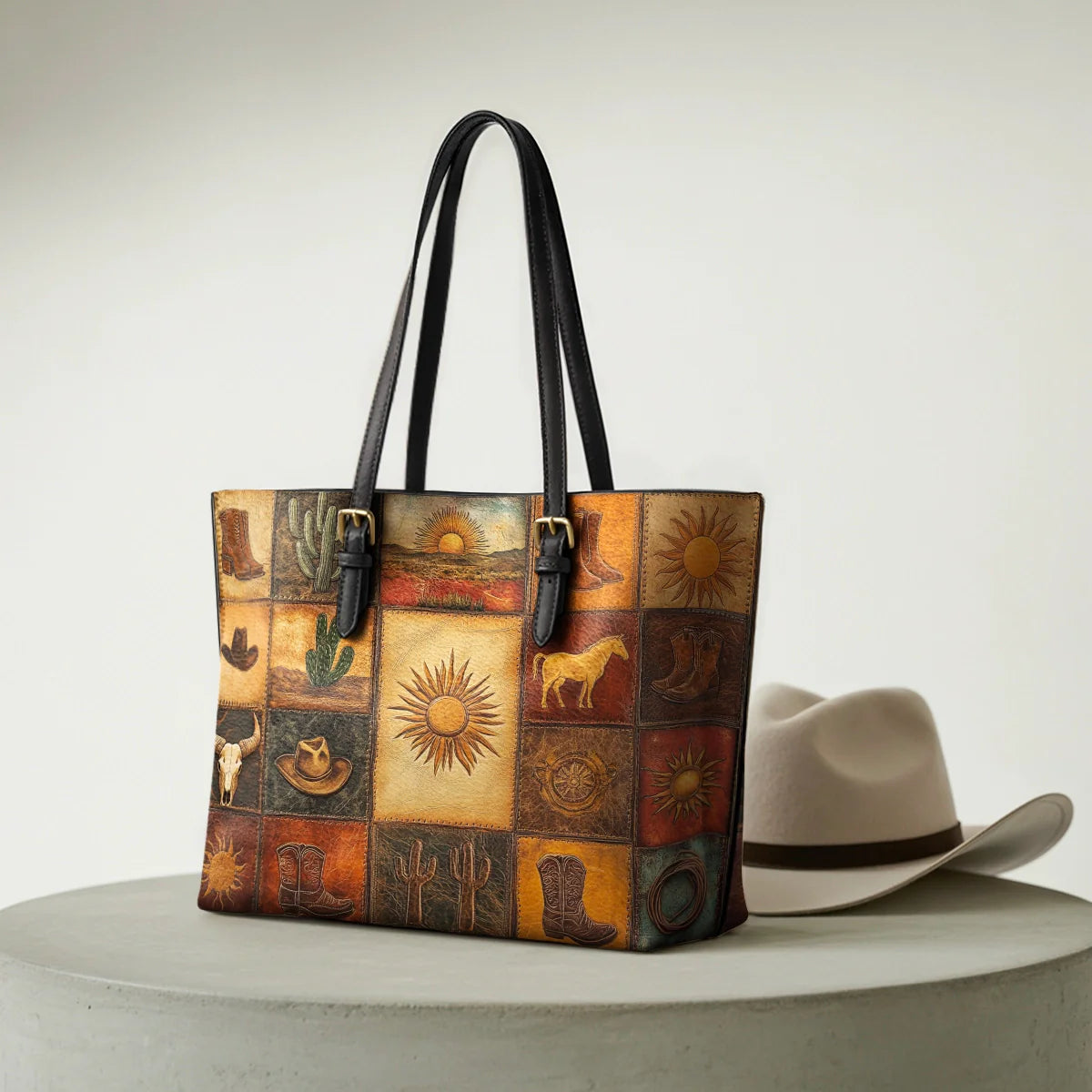  Western Mosaic Leather Tote Bag