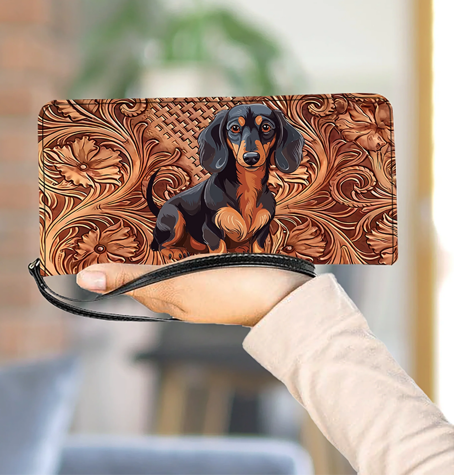  Strength Dachshunds Leather Clutch Purse With Wristlet Strap Handle