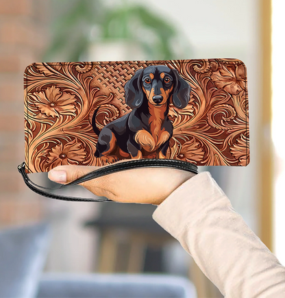  Strength Dachshunds Leather Clutch Purse With Wristlet Strap Handle