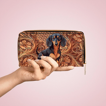  Strength Dachshunds Leather Clutch Purse With Wristlet Strap Handle