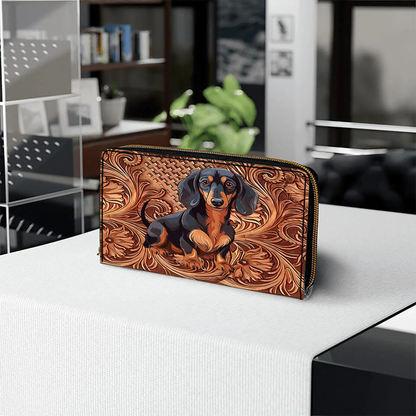  Strength Dachshunds Leather Clutch Purse With Wristlet Strap Handle