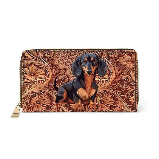  Strength Dachshunds Leather Clutch Purse With Wristlet Strap Handle