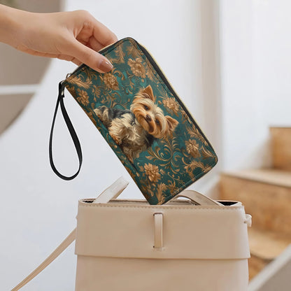  Leather Clutch Purse With Wristlet Strap Handle Regal Yorkie Elegance