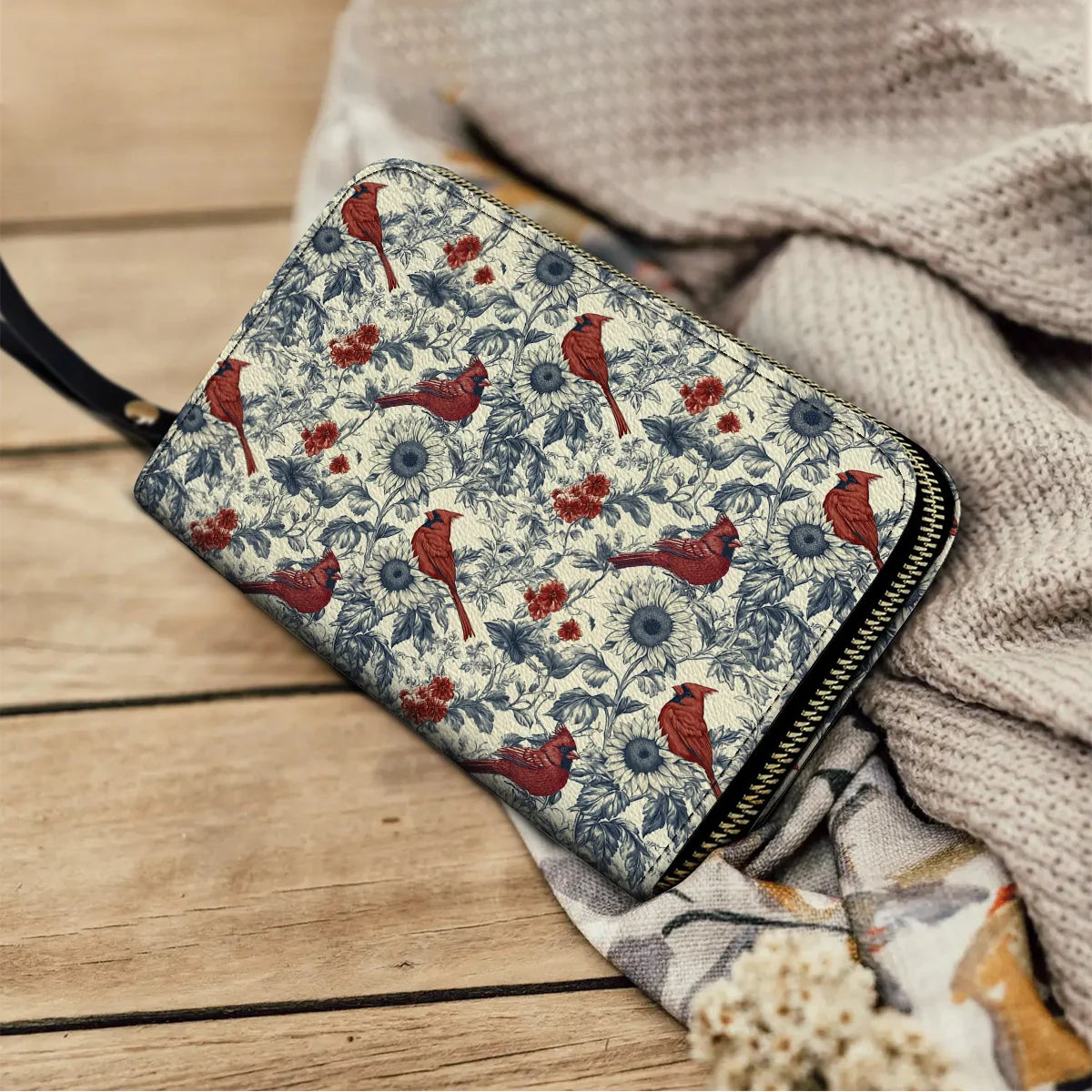  Leather Clutch Purse With Wristlet Strap Handle Whisper Sunflower - A Gentle Remembrance