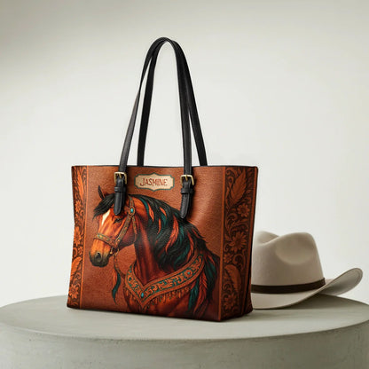  Regal Horse Bloom Leather Tote Bag