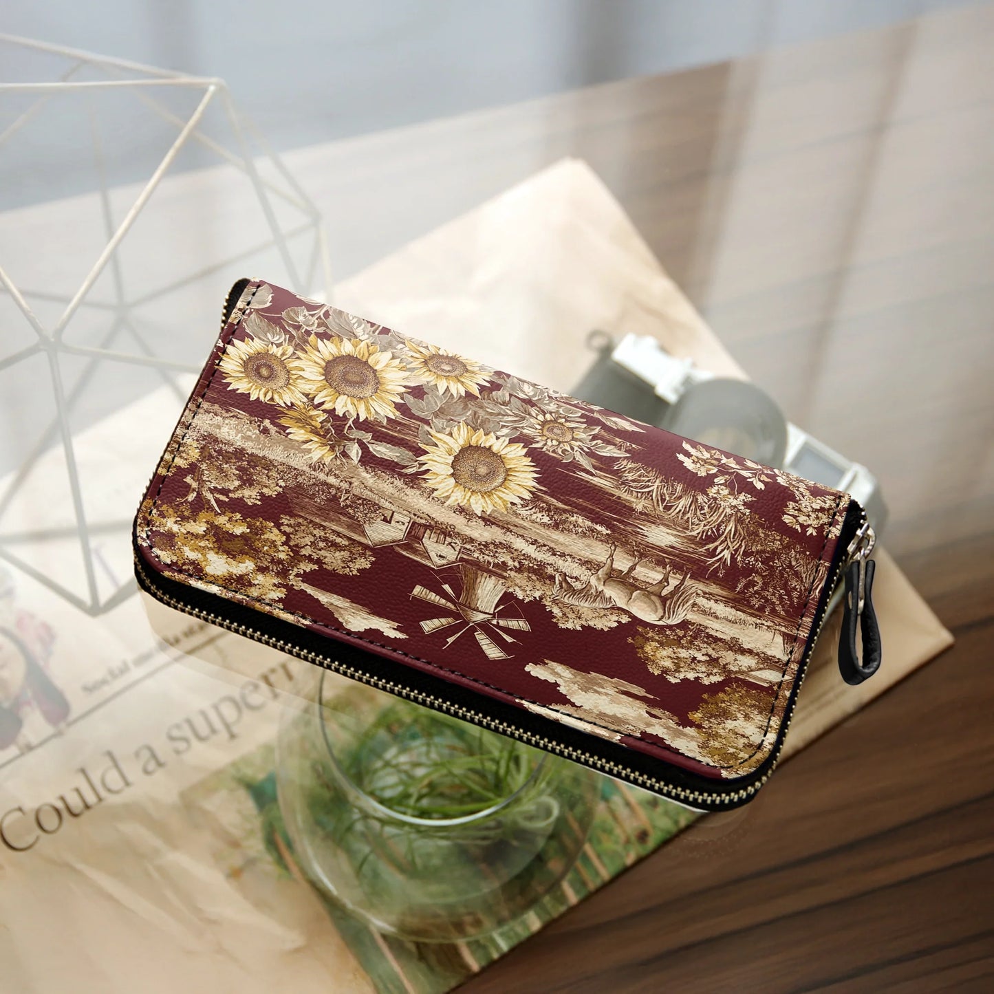  Leather Clutch Purse Texas Sunflower - Heart of the Lone Star Fields