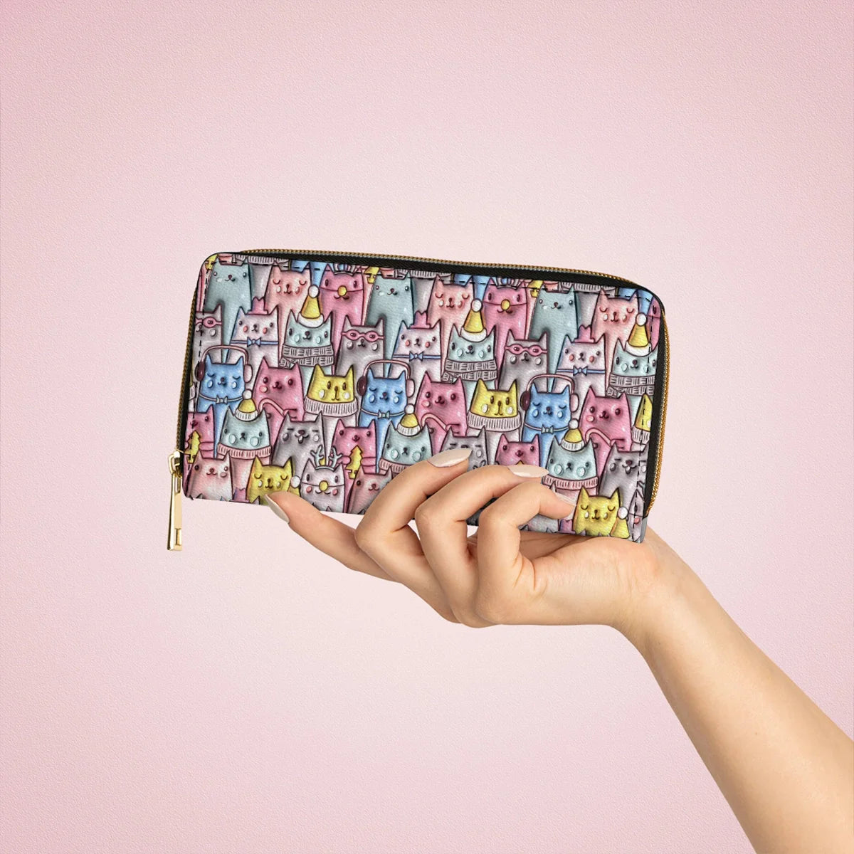  Leather Clutch Purse With Wristlet Strap Handle Cat 3D