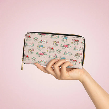  Leather Clutch Purse With Wristlet Strap Handle Horse Racing