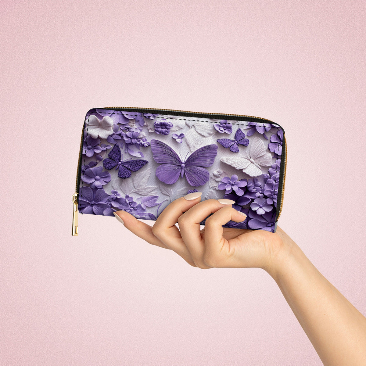  Leather Clutch Purse With Wristlet Strap Handle Violet Flutterby Dreams