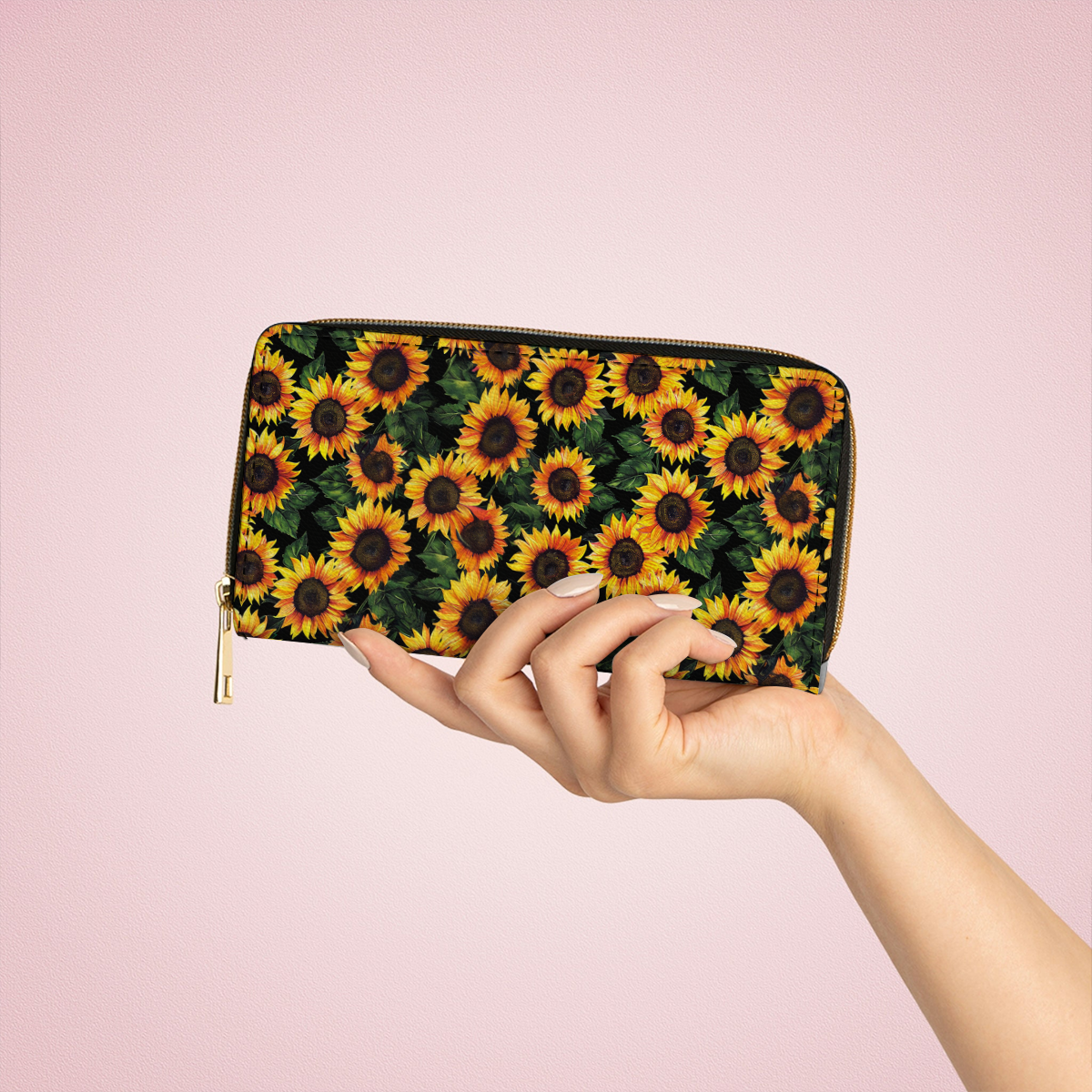  Leather Clutch Purse With Wristlet Strap Handle Sunflower Bliss