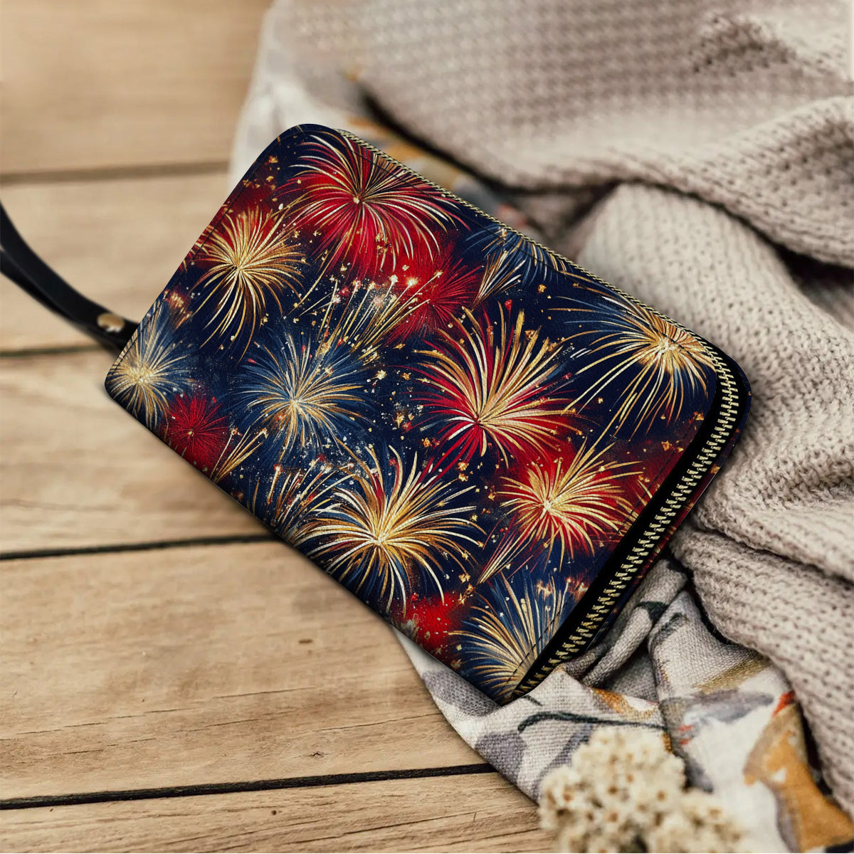  Leather Clutch Purse With Wristlet Strap Handle Firework Glam