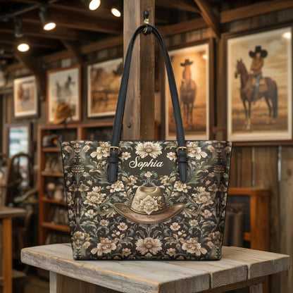  Personalized Cowgirl Grace Leather Tote Bag