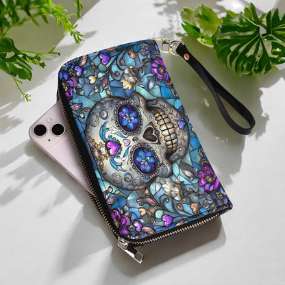  Leather Clutch Purse With Wristlet Strap Handle Lumina Gothic Skull