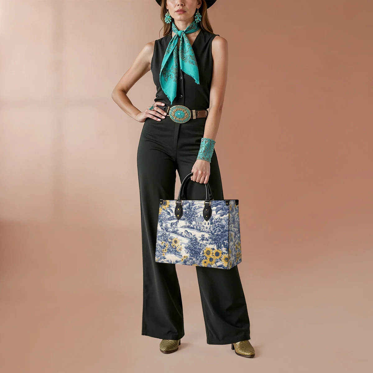  Toile Sunflower Prairie Leather Bag