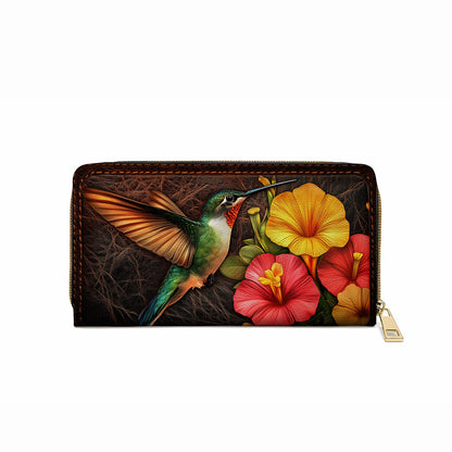  Leather Clutch Purse With Wristlet Strap Handle Tropical Hummingbird