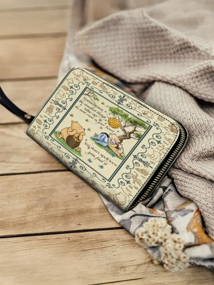  Leather Clutch Purse With Wristlet Strap Handle Winnie the Pooh Cozy